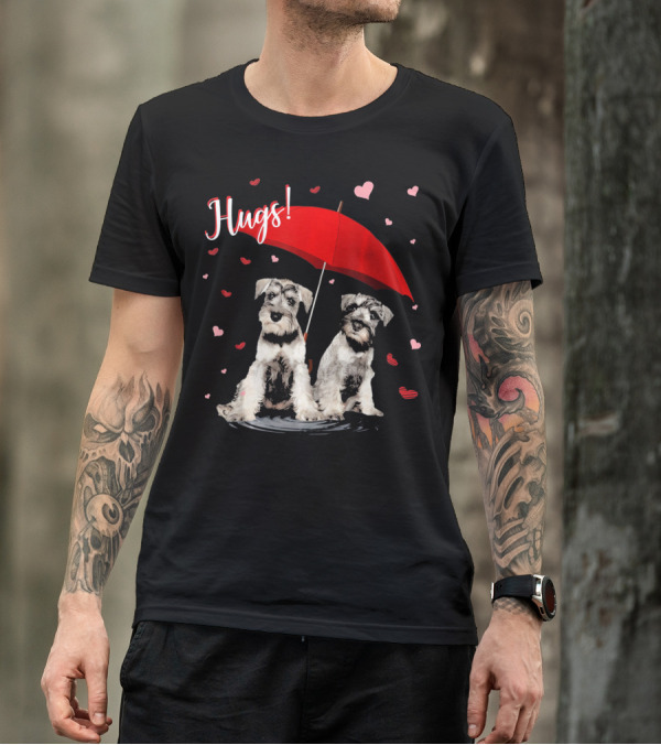 Hugs Schnauzers Under Red Umbrella With Hearts T-Shirt