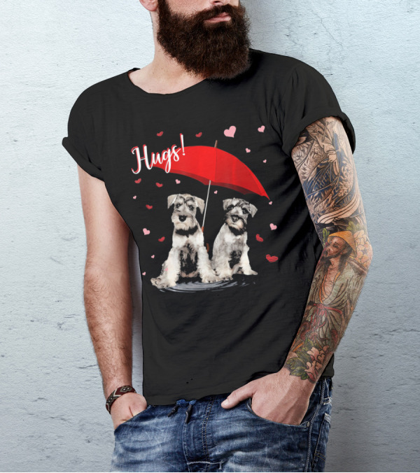 Hugs Schnauzers Under Red Umbrella With Hearts T-Shirt