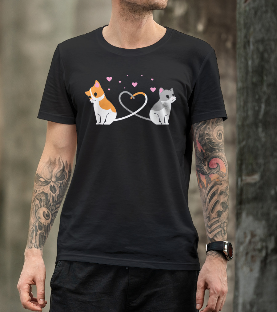 I Love My Cat Heart Tails Cats Lovers Couple T-Shirt