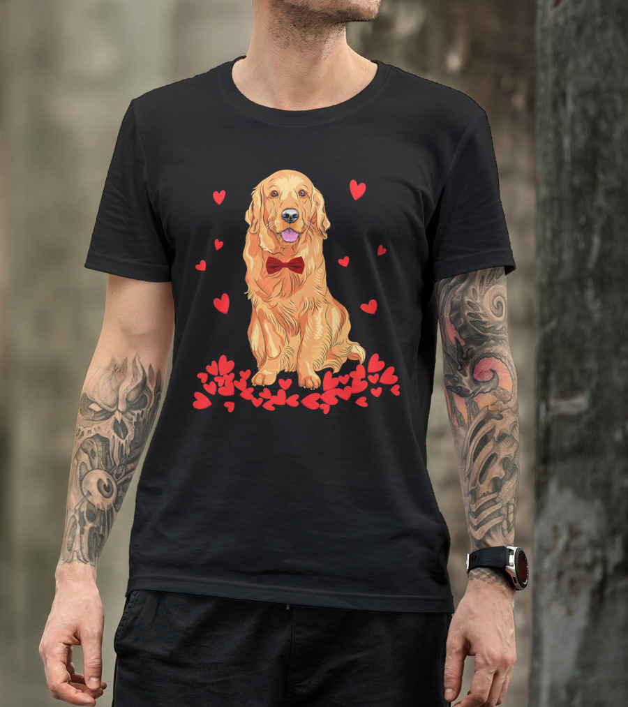 I Love My Golden Retriever Surrounded By Red Hearts T-Shirt