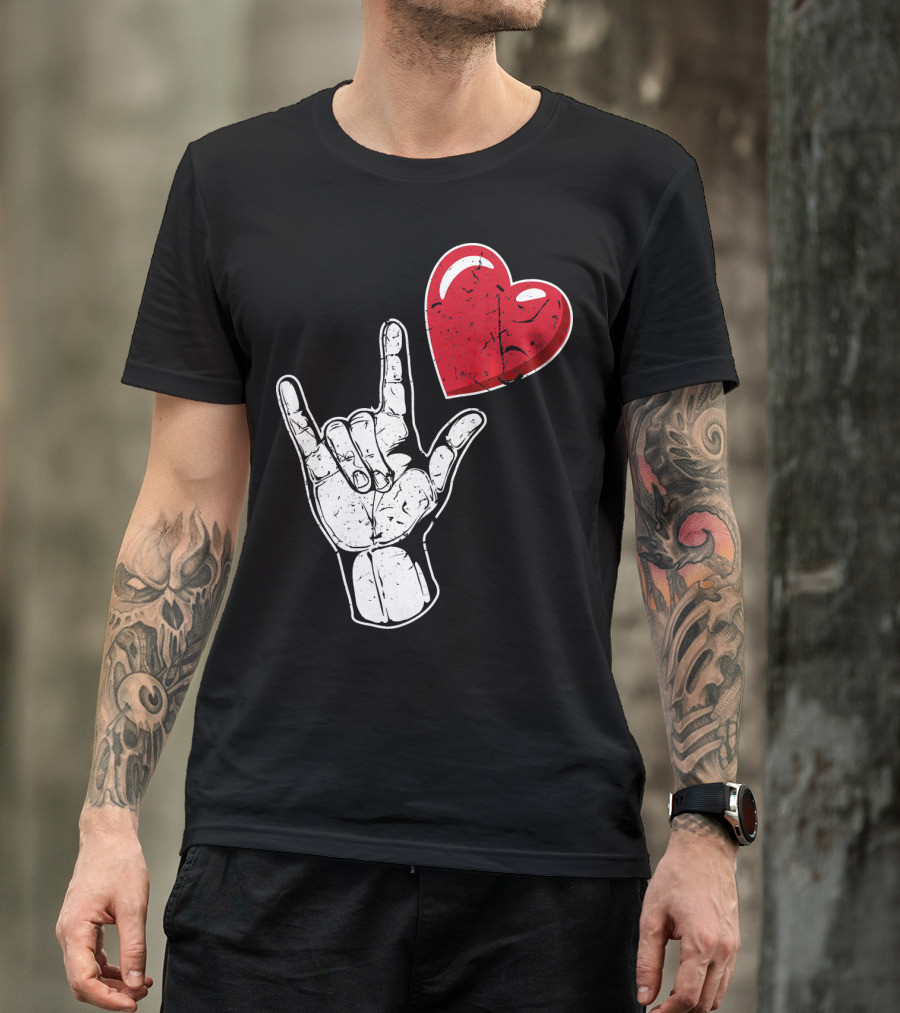 I Love You Hand Sign Red Heart Valentine's Day T-Shirt