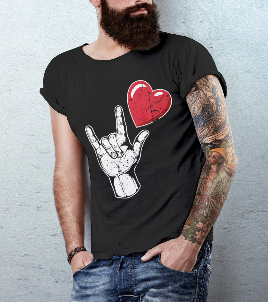 I Love You Hand Sign Red Heart Valentine's Day T-Shirt