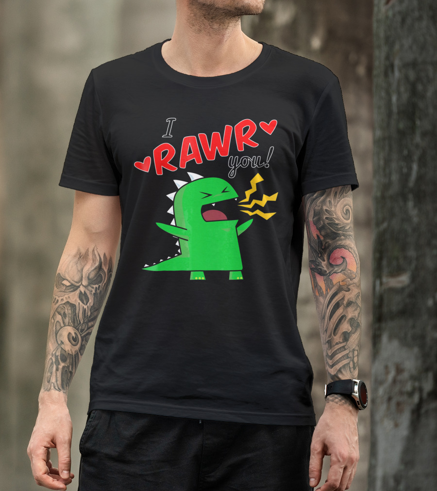 I RAWR You Cute Dinosaur Hearts And Lightning Cartoon T-Shirt