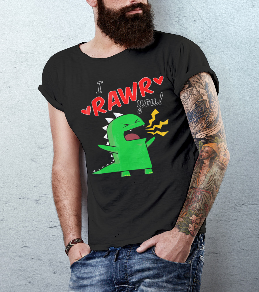 I RAWR You Cute Dinosaur Hearts And Lightning Cartoon T-Shirt