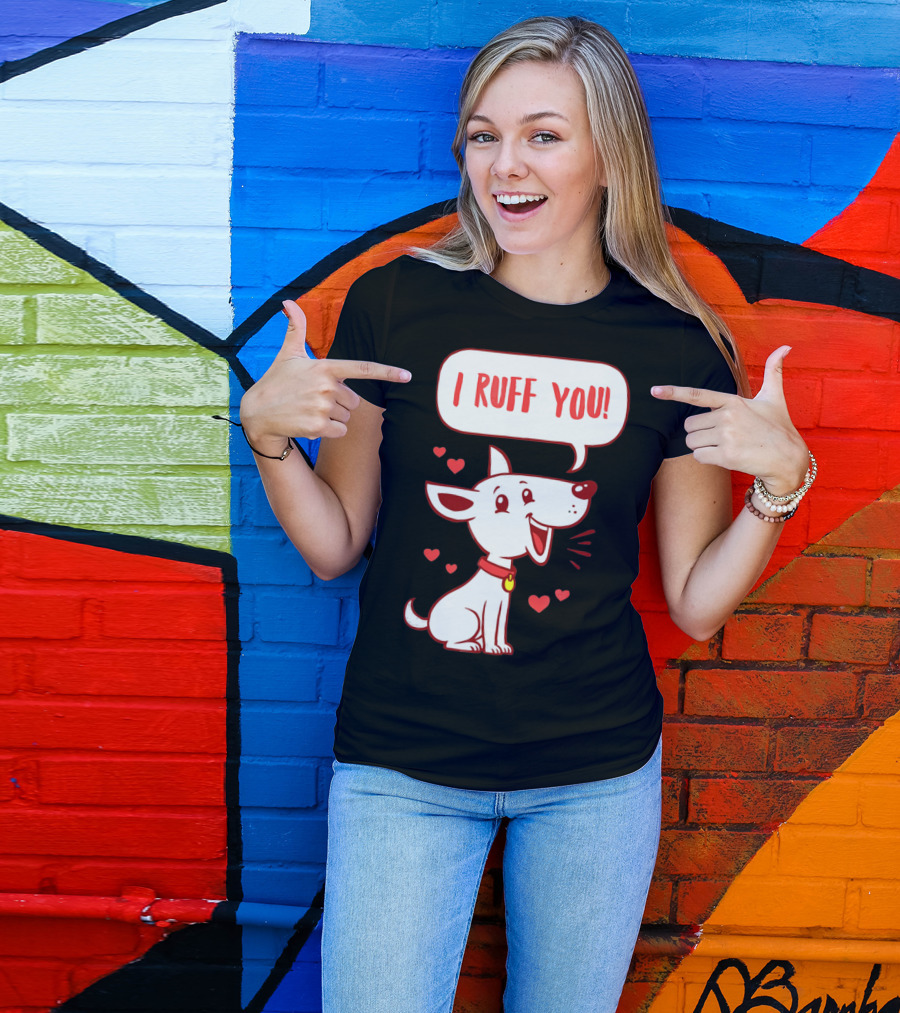 I Ruff You Cute Dog Valentines Hearts Speech Bubble T-Shirt