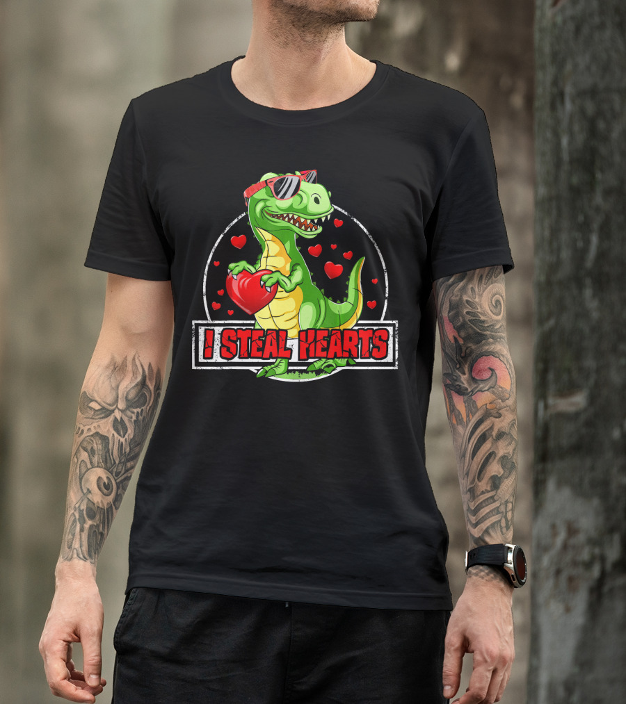 I Steal Hearts Dinosaur Rex Lovers Valentine's Day T-Shirt