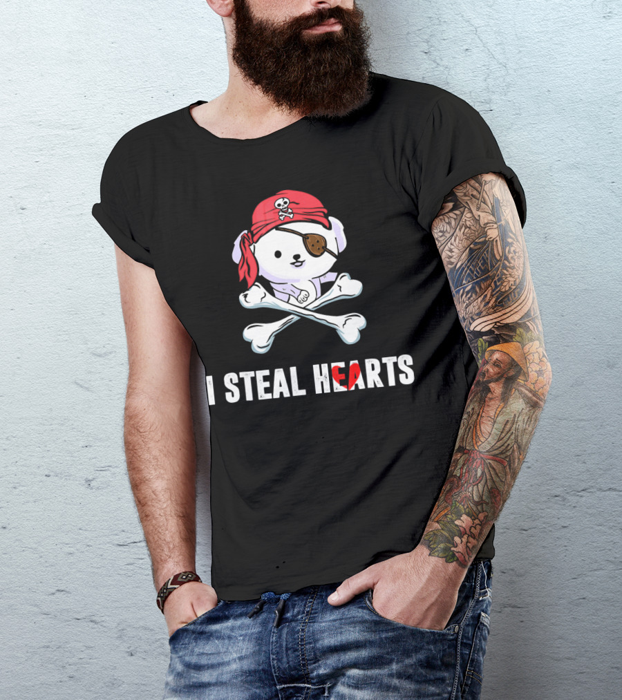 I Steal Hearts Bichon Frise Pirate With Eye Patch And Crossbones T-Shirt