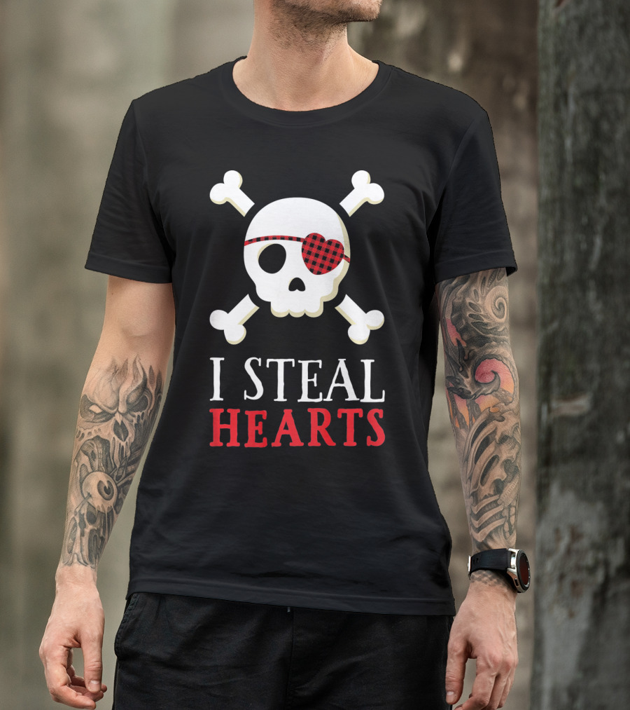 I Steal Hearts Skull Crossbones Eye Patch T-Shirt