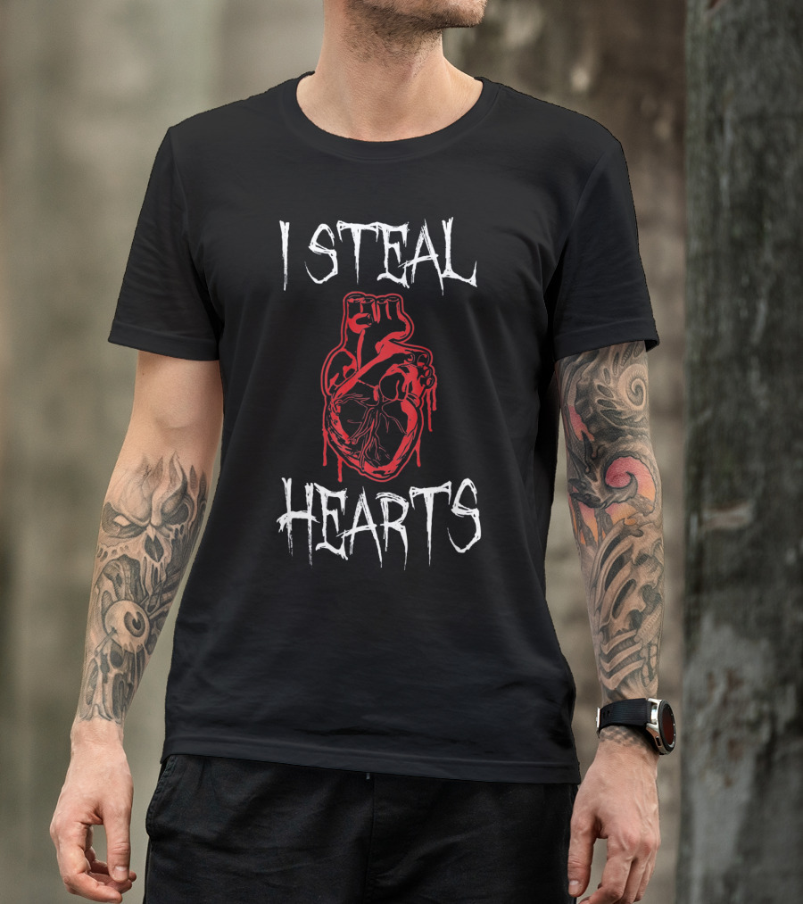 I Steal Hearts With Red Dripping Anatomical Heart Valentine Horror T-Shirt