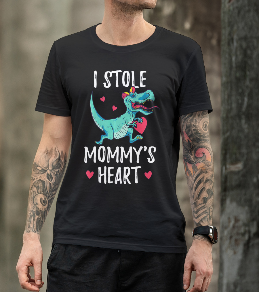 I Stole Mommy's Heart Valentine's Day Dino With Hearts T-Shirt