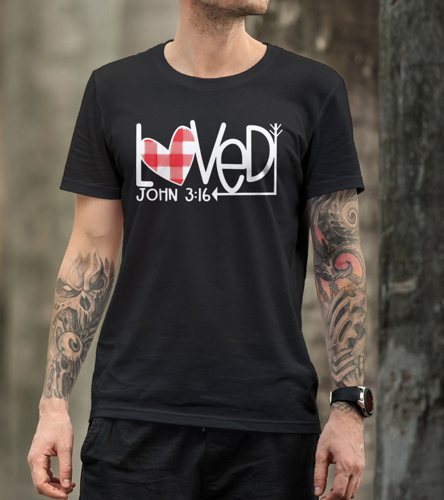 John 3:16 Loved Valentine Plaid Heart Arrow T-Shirt