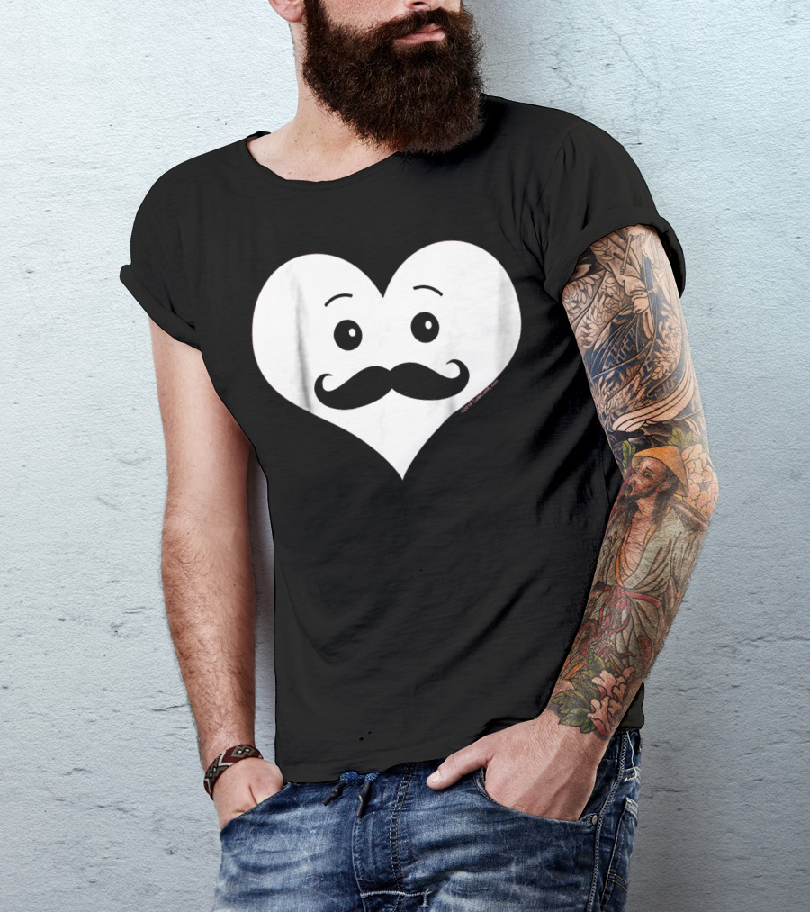Kids Cute Smiley Heart Mustache Valentine T-Shirt