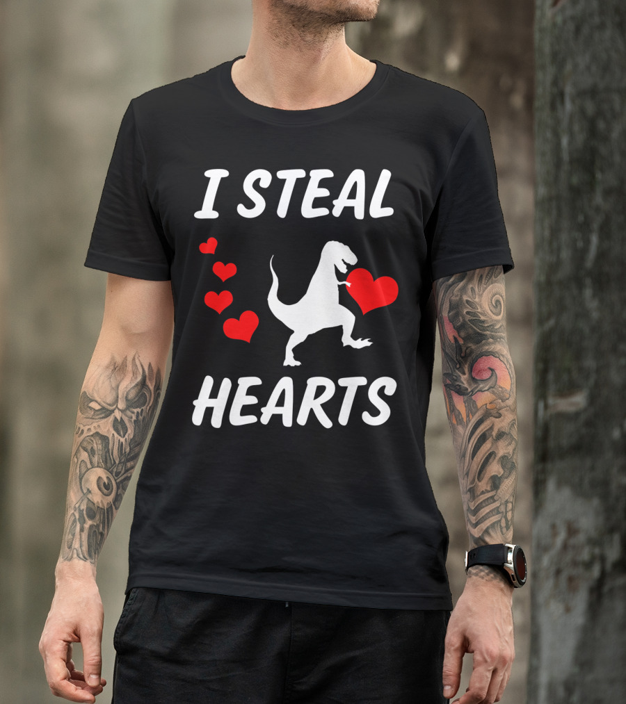 I Steal Hearts Funny Boys Dinosaur Valentine Kids T-Shirt
