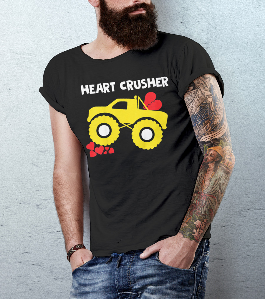 Heart Crusher Monster Truck Valentine Kids T-Shirt