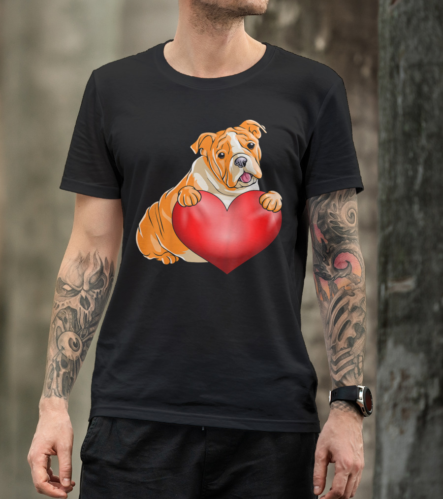 Kids Valentines Day Bulldog Heart Dog T-Shirt