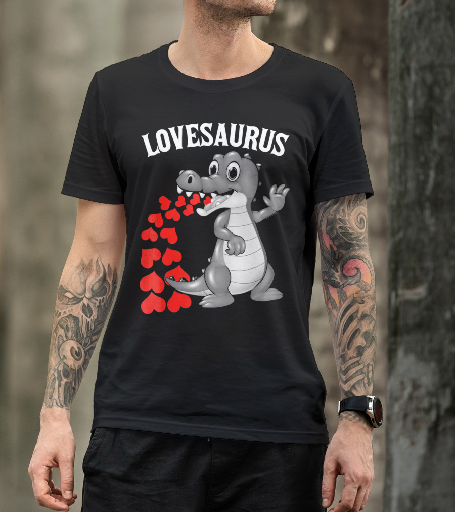 LOVESAURUS Kids Valentines Day Dinosaur Hearts T-Shirt