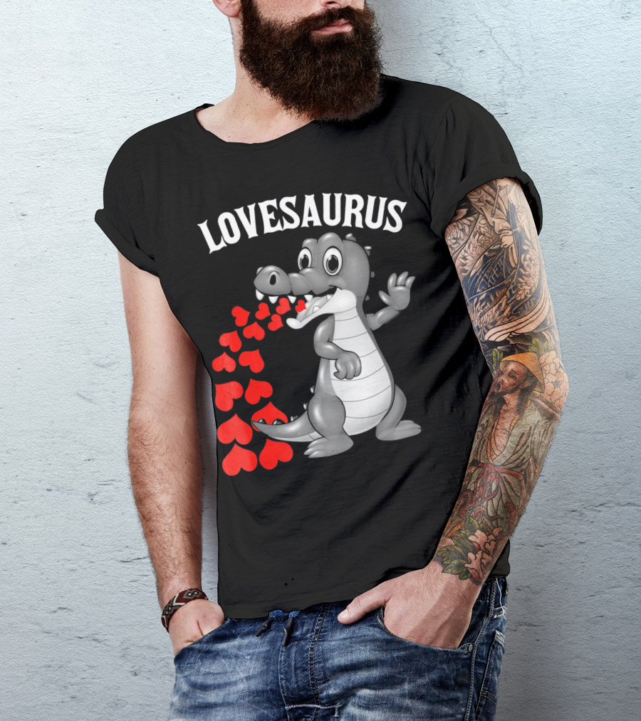 LOVESAURUS Kids Valentines Day Dinosaur Hearts T-Shirt
