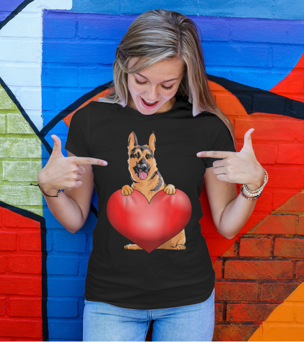 Kids Valentines Day German Shepherd Holding Heart T-Shirt