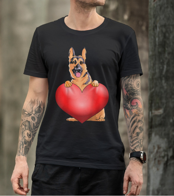 Kids Valentines Day German Shepherd Holding Heart T-Shirt