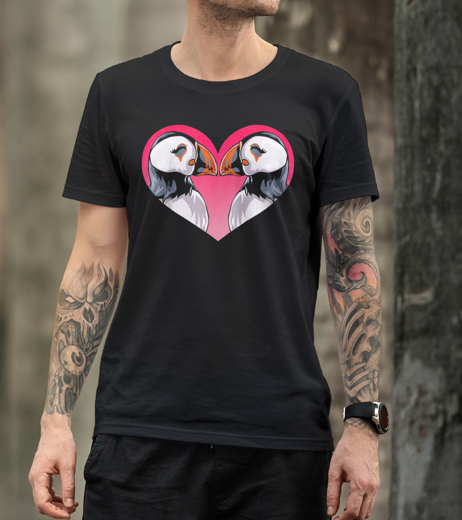 Valentines Day Puffin Heart Kids T-Shirt