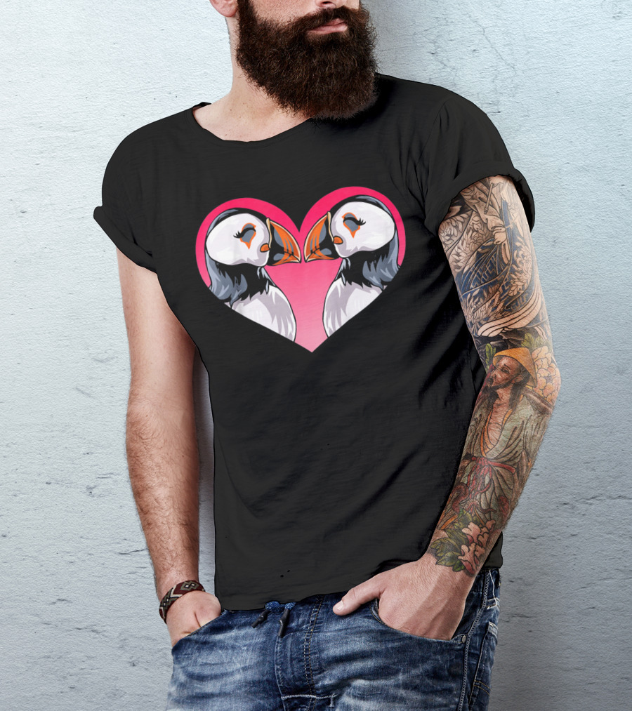 Valentines Day Puffin Heart Kids T-Shirt