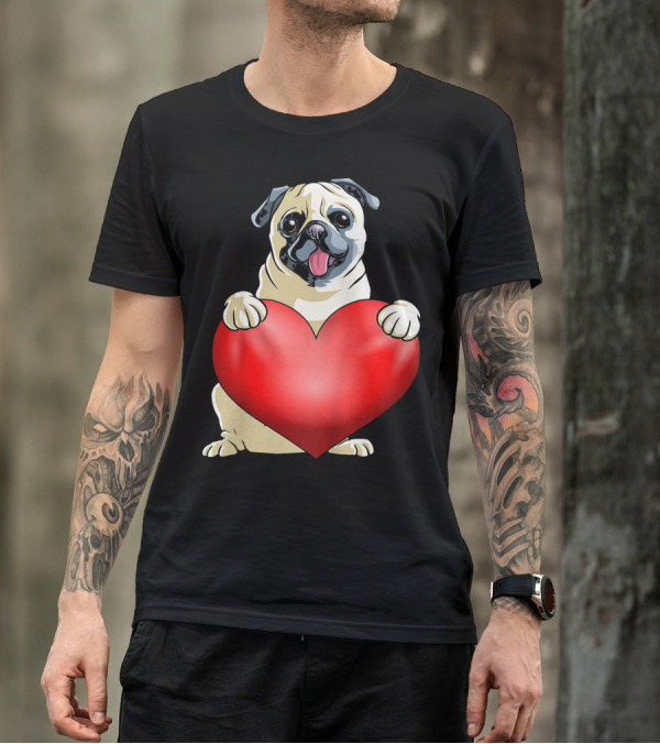Kids Valentines Day Pug Dog Heart T-Shirt