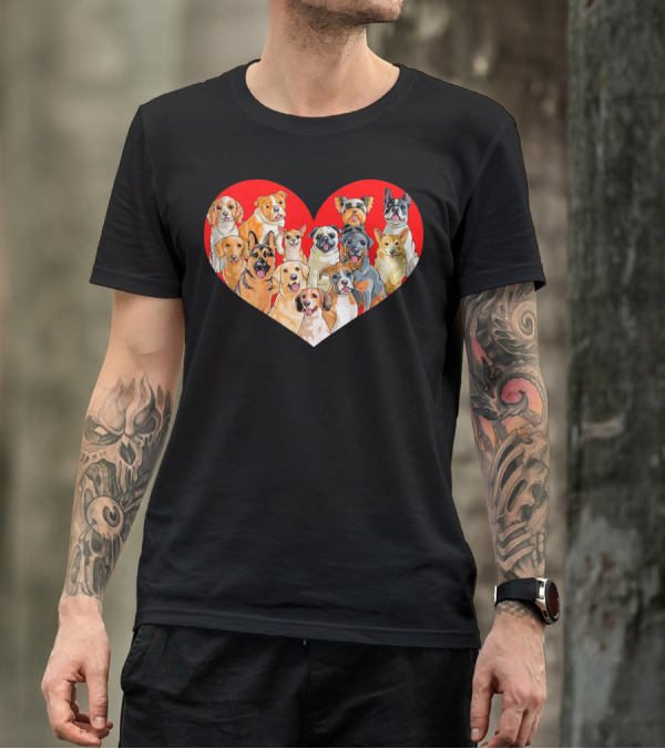 Kids Valentines Day Heart Pug Yorkie Corgi Dogs T-Shirt