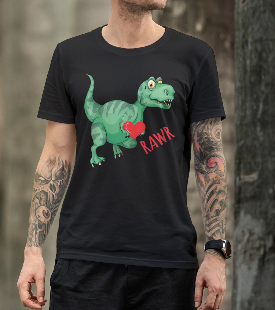 Kids Valentines Day Toddler Dinosaur Holding Heart Rawr T-Shirt