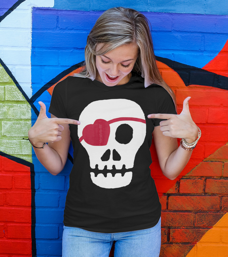 Kids Valentines Day Skull With Heart Eyepatch T-Shirt