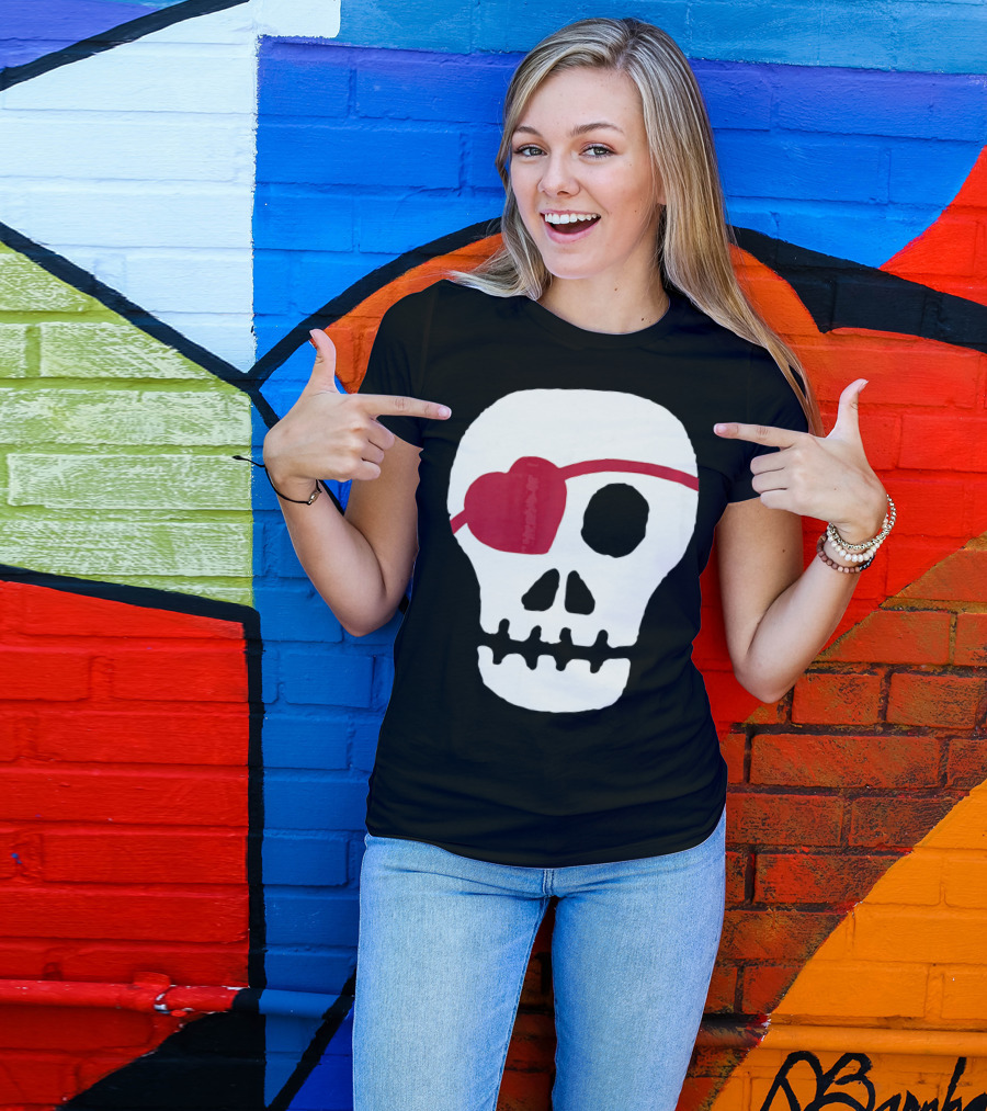 Kids Valentines Day Skull With Heart Eyepatch T-Shirt