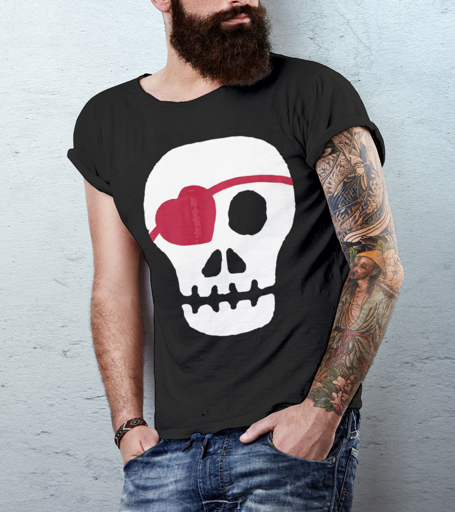 Kids Valentines Day Skull With Heart Eyepatch T-Shirt