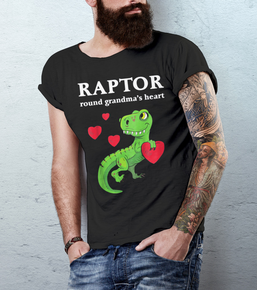 Raptor Round Grandma's Heart Valentines Rex Dinosaur T-Shirt