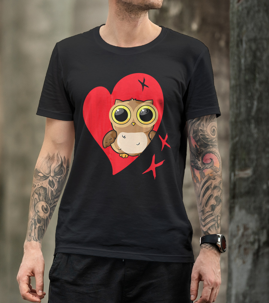 Valentine Day Red Heart Owl With Big Eyes T-Shirt