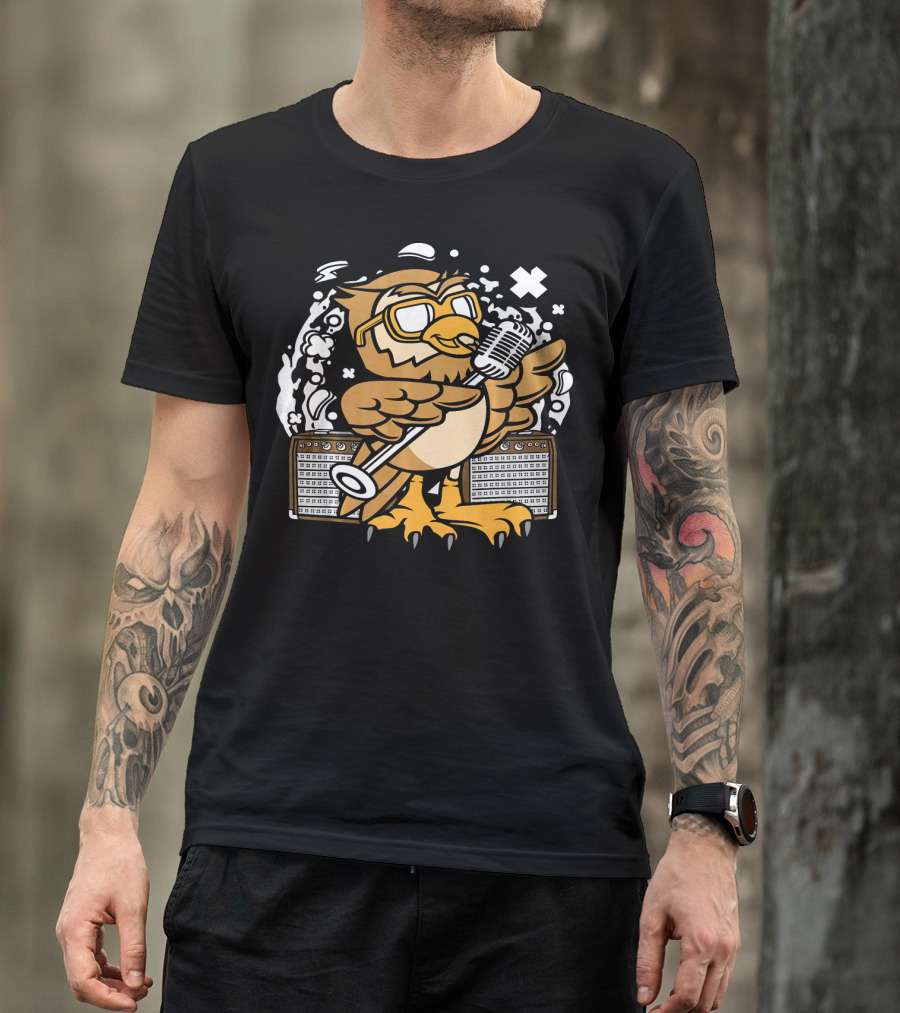 Owl Singer Microphone Glasses Music Performance T-Shirt