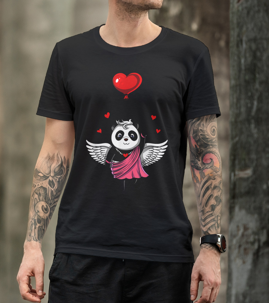 Panda Bear Cupid Valentines Day Love Balloon T-Shirt