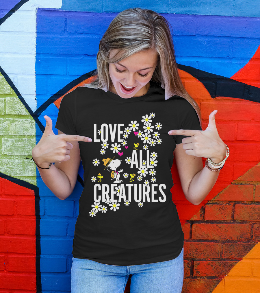 Peanuts Love All Creatures Valentine Snoopy With Flowers T-Shirt