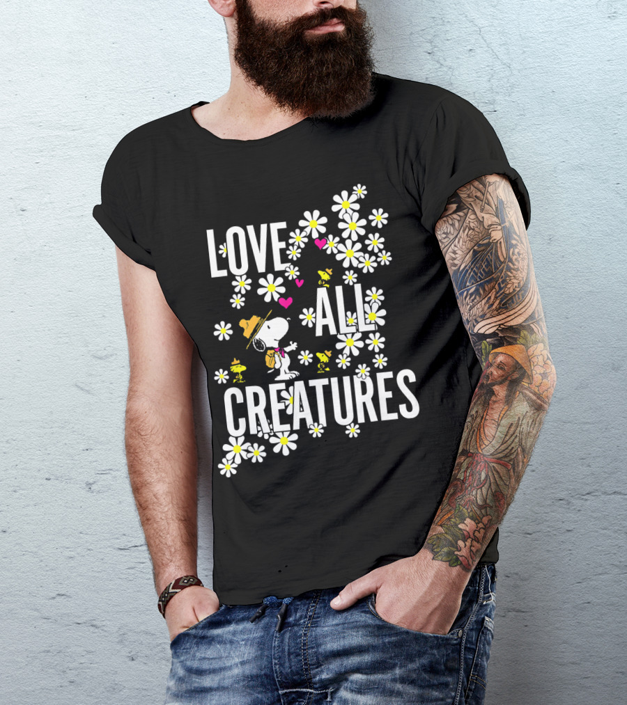 Peanuts Love All Creatures Valentine Snoopy With Flowers T-Shirt