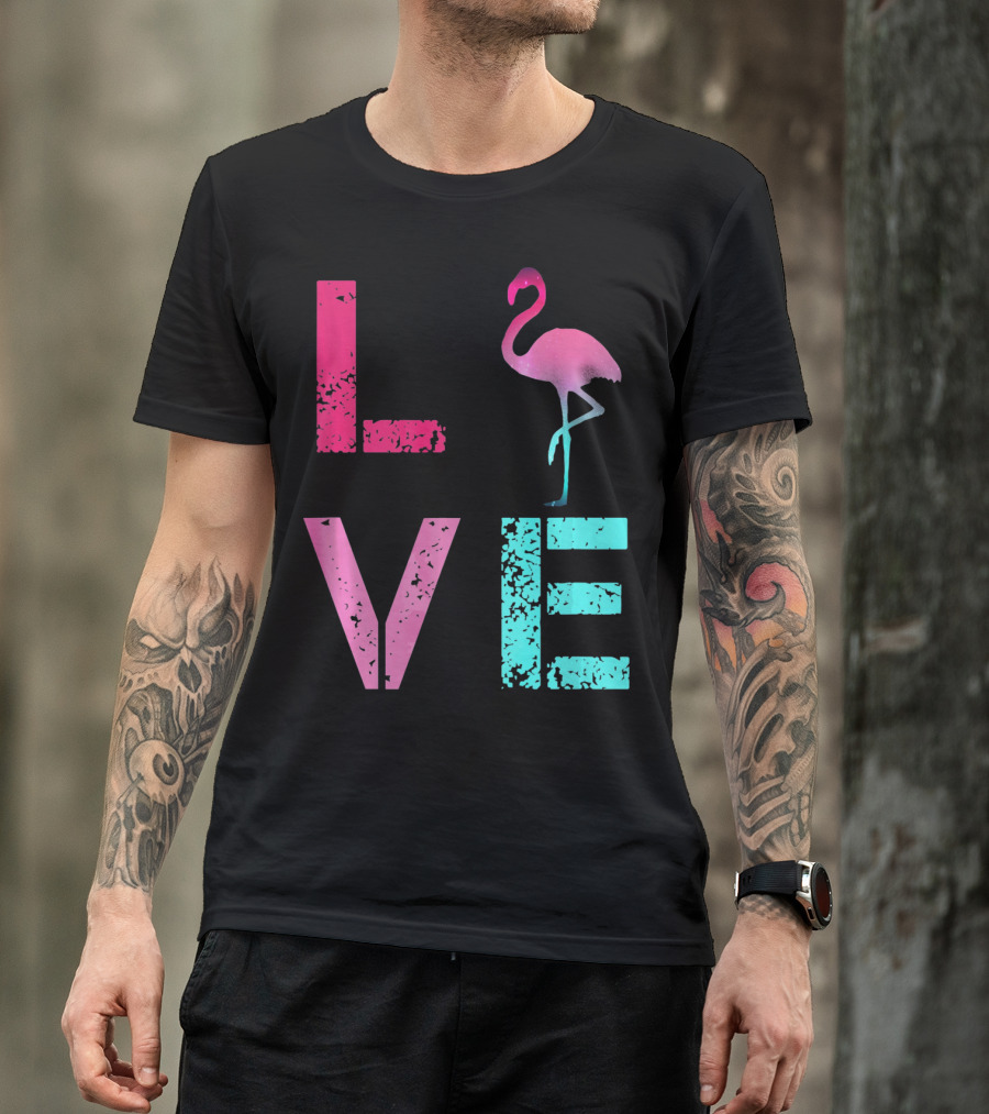 LOVE Pink Flamingos Valentine T-Shirt