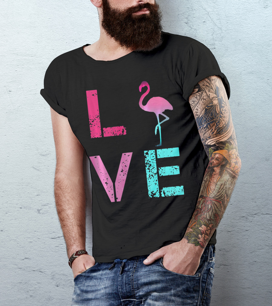 LOVE Pink Flamingos Valentine T-Shirt