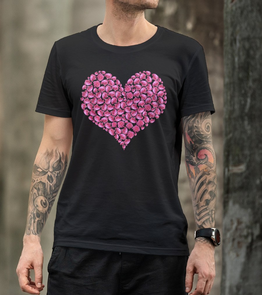 Pink Rose Flower Heart For Roses Lover T-Shirt