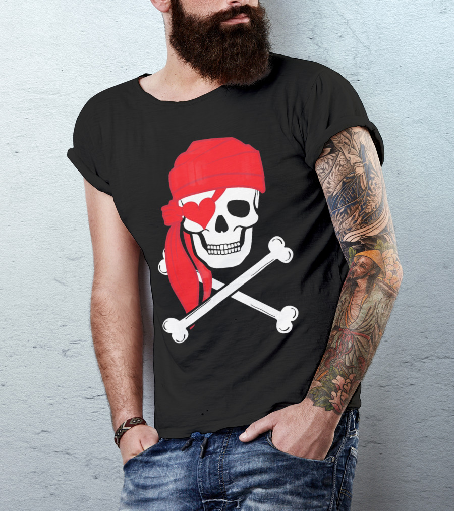 Pirate Skull And Cross Bones Heart Eyepatch Valentines T-Shirt
