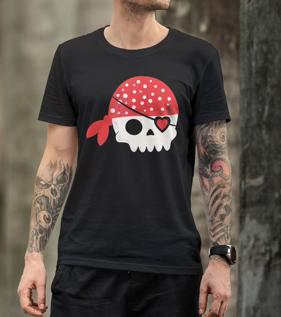 Pirate Skull With Heart Eyepatch I Steal Hearts Valentines T-Shirt