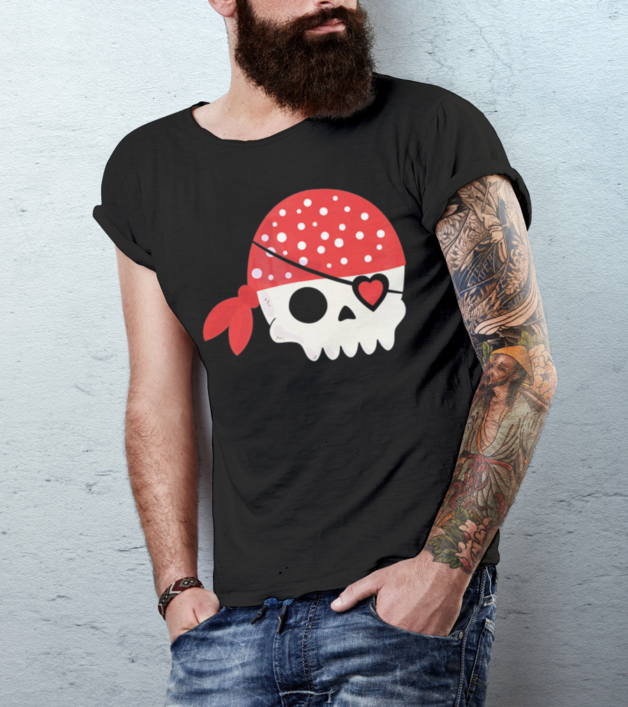 Pirate Skull With Heart Eyepatch I Steal Hearts Valentines T-Shirt
