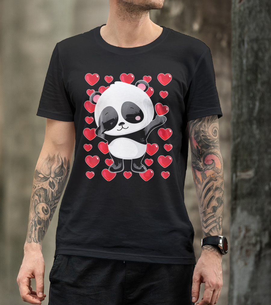 Panda Surrounded By Hearts For Valentines Day T-Shirt