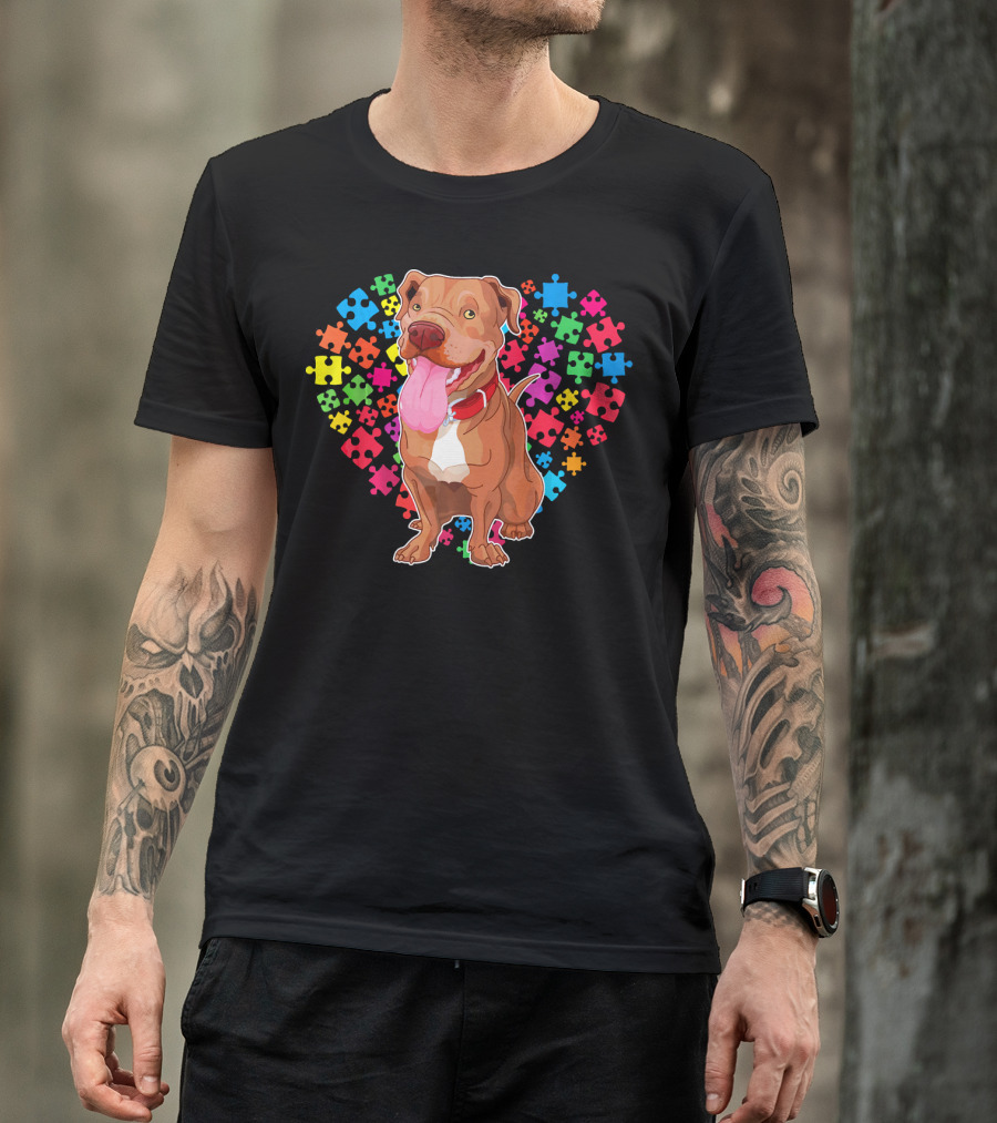 Pitbull Dog Heart Puzzle Valentine T-Shirt