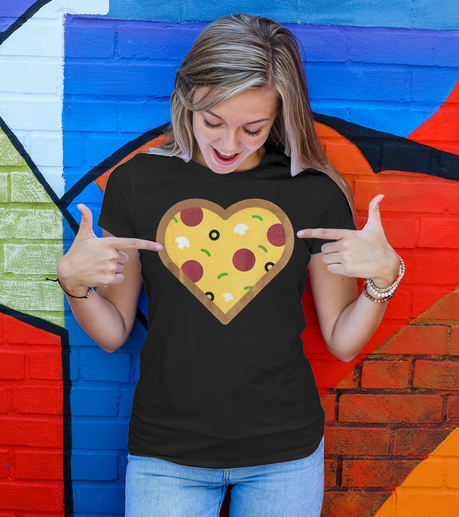 Pizza Heart Toppings Punny Pepperoni Olive Mushroom T-Shirt