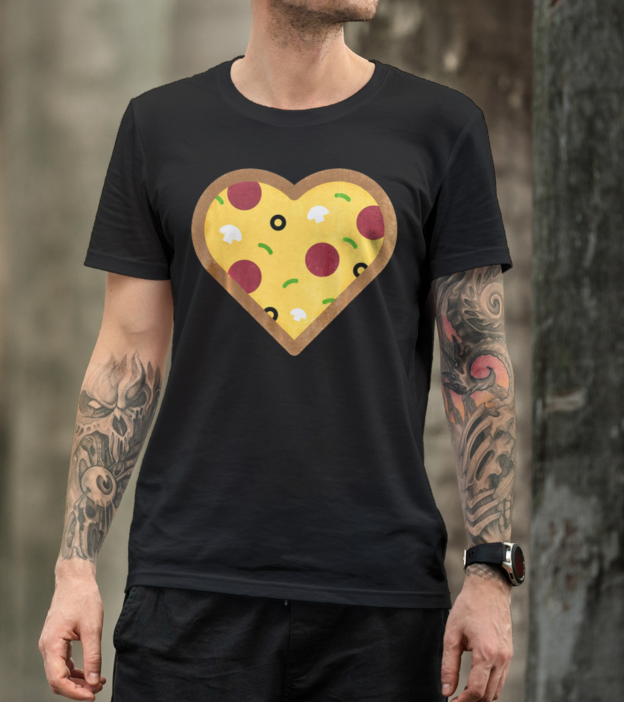 Pizza Heart Toppings Punny Pepperoni Olive Mushroom T-Shirt