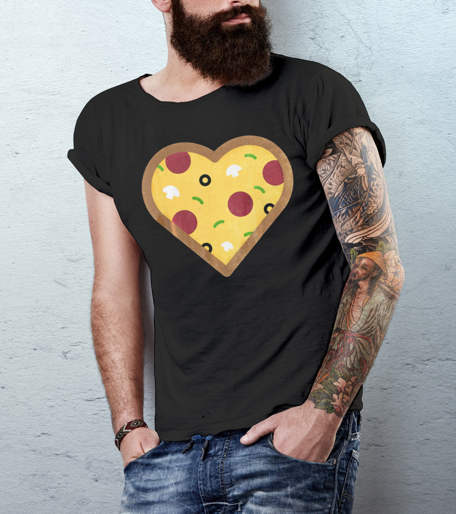 Pizza Heart Toppings Punny Pepperoni Olive Mushroom T-Shirt