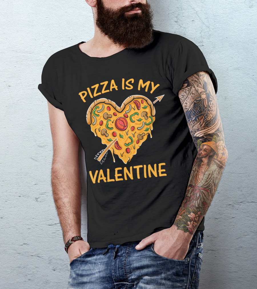 Pizza Is My Valentine Heart-Shaped Cheese Arrow Valentine's Day T-Shirt