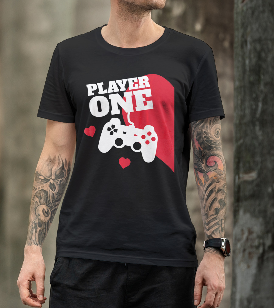 Player One Valentines Day Gamer Controller Hearts T-Shirt